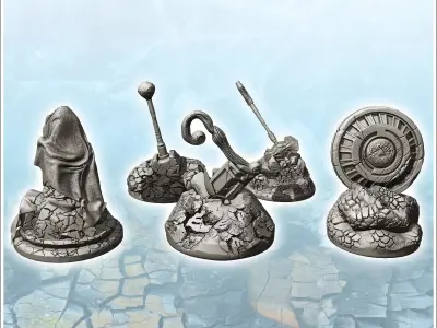 Fantasy accessory set with hammer and shield 1 - Medieval Gothic 3D print model