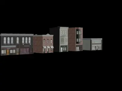 Small Town Row Buildings Pack Low-poly 3D model