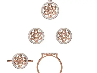 Light Minimalist Diamond Ring Earrings Pendant Set 3D print model get