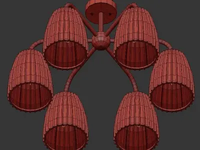 MONTCLAIR five light chandelier in brass with shades 3D model