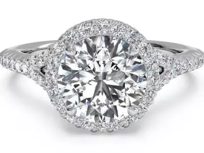 Round diamond halo engagement ring 3D print model