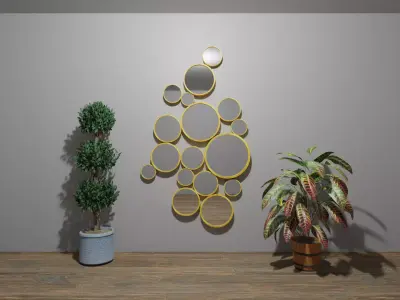 Mirror room with plants and mirrors Low-poly 3D model