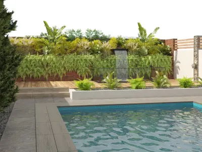 Modern backyard with pool 3d model 3D model
