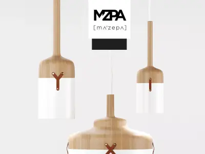 Nut C collection pendant light with wooden handle 3D model