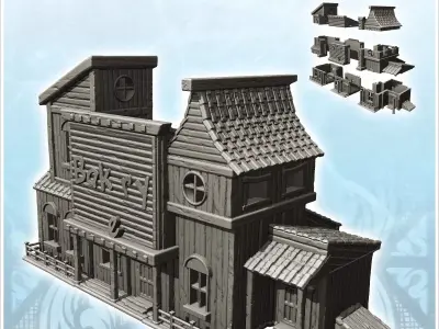 Large wooden bakery with annex and large sign 4 - Medieval Gothi 3D print model