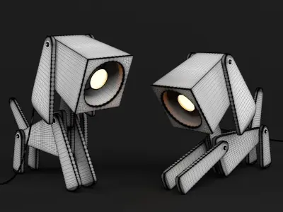 Two Puppy shaped Wooden Table Lamp 3D model