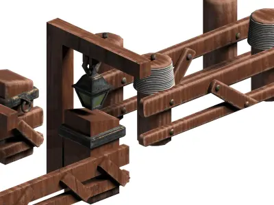 Modular Wooden fence game asset Low-poly 3D model