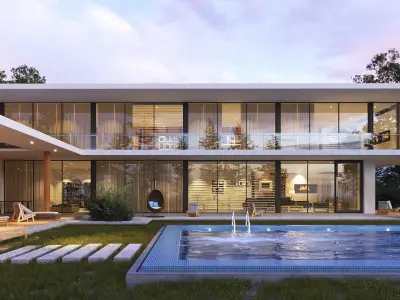 Exterior Modern House - Sunset Full Scene 3D 3D model