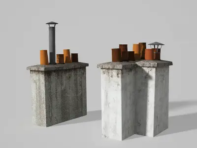 Chimneys and vents  Low-poly 3D model