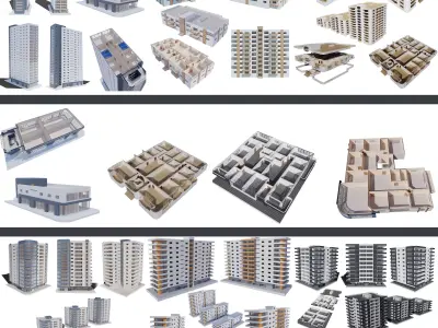 6 Residential Buildings with internal  3D Model Pack
