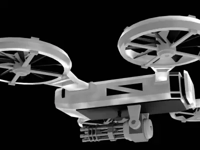 Sci Fi Military Combat Drone with Mini Gun game Ready 3D Model Low-poly 3D model