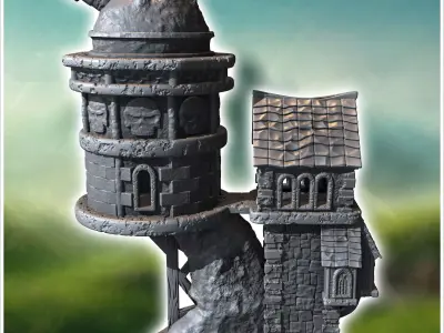 Medieval observatory with dome and wooden pontoon 33 - Medieval  3D print model