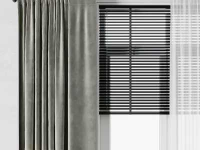 Curtain with metal curtain rod  metal blind 12 Low-poly 3D model