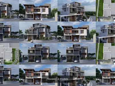 Houses modern house with different elevations 3D Model Pack