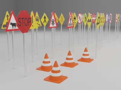 3D traffic signs and cone 3D model