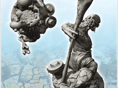 Cyclops with stick in hand 3 - Medieval Fantasy Magic Feudal Old 3D print model