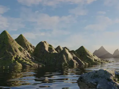 landscape scene with hill and water 3D model