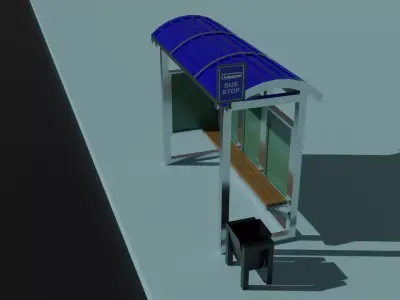 Bus stop 3D model with sign and trashcan Free low-poly 3D model