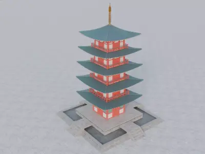 Japanese Pagoda Asian Temple High Detail PBR Textures 3D model