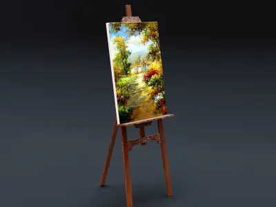 Carved Wood Easel for Painting 3D model