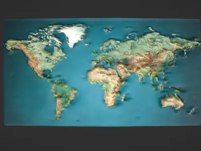 World Map Topography Low-poly 3D model