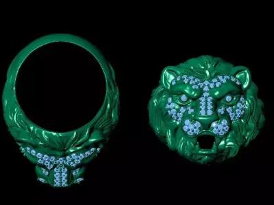 Majestic Lions Embrace Men Gemstone Ring Free 3D print model