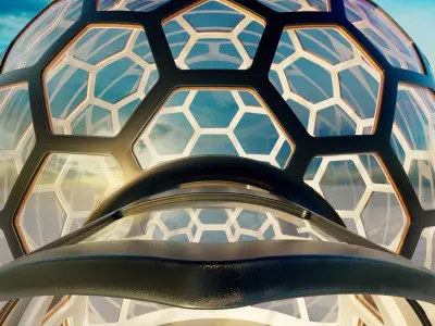 sci-fi Glass dome with hexagon windows and entrance 3D model