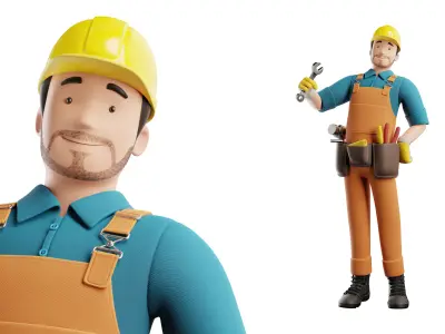 Male Cartoon Worker Builder Illustration Character  Low-poly 3D model