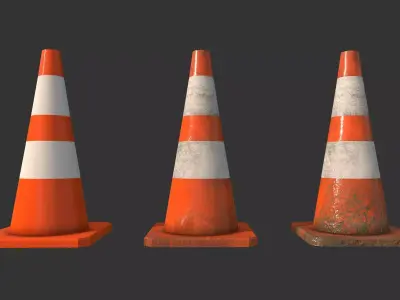Traffic Cones Construction Set Low-poly 3D model