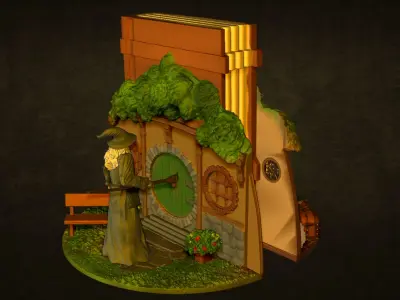 Book Nook bag end bilbo baggins and gandalf the Hobbit 3D print model