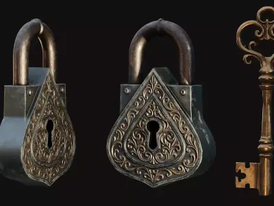 Fantasy Padlock with Key 3 - Game Ready Asset Low-poly 3D model