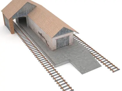 Freight Train Station Low-poly 3D model