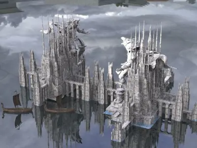 Werewolf Ancient Ruins of The beast with Viking Boats 3D model