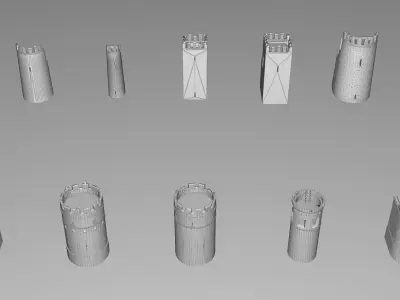 tower group of wooden poles Low-poly 3D model