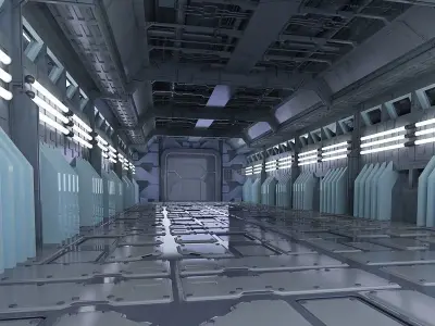 Space stations passages sci-fi scenarios corridors labs 3D model