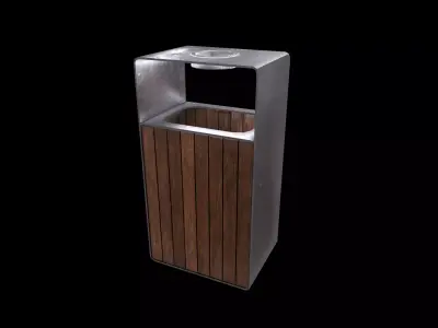 Trashcan Low-poly Game Ready Model wooden trash can Low-poly 3D model