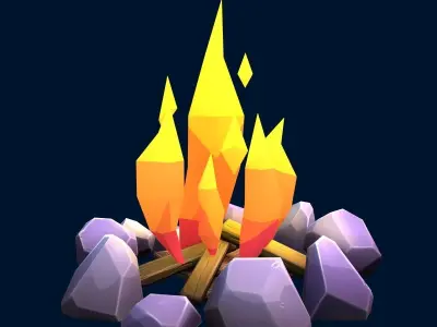 Stylized bonfire Low-poly 3D model