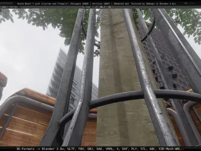 Round Bench 7 with Citytree and Treegrill Low-poly 3D model