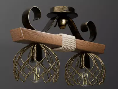 Rustic Wooden Chandelier  3D model