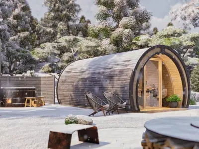 barrel glamping pod basic plan blue print DIY 3D model