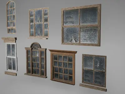 Wall - Window Set Low Poly Game Ready Low-poly 3D model
