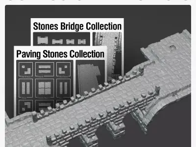 Stone bridge and paving stone road or square medieval collection 3D Model Pack