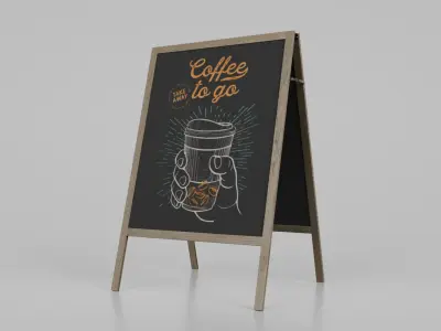 Customizable Wooden A-Frame Wide Chalkboard Sign Low-poly 3D model
