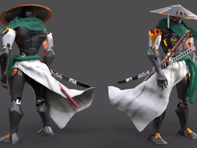 Cyborg Samurai Low-poly 3D model