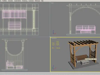 4 Pergolas Set 2 wooden pergola with arched roof Low-poly 3D model