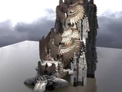 Floating Angel monolith Sci-fi Hive Tower  Kit bash 3D model