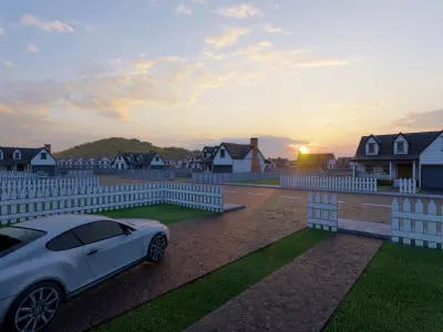3D Neighborhood Model 7 residential at sunset 3D model