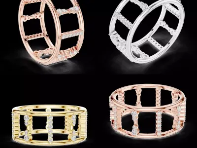 Architectural Open Grid Diamond Wide Band Ring CAD 3DM STL 3D print model