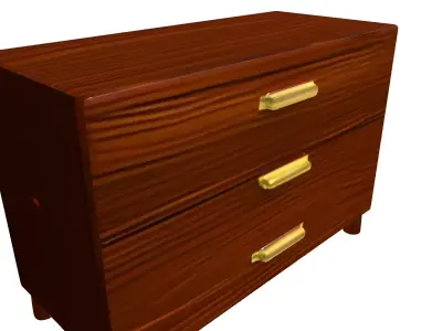 Modern Wooden ThreeDrawer Dresser Low-poly 3D model