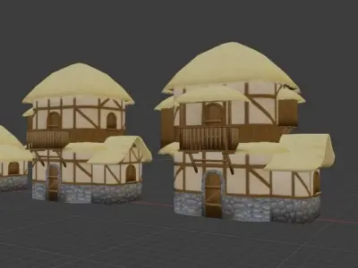 Set Hut fairy tale Low-poly 3D model